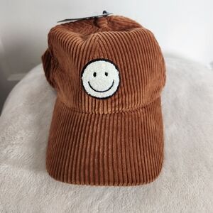 NWT David And Young Corduroy Baseball Cap Hat Smile Face Logo Brown One Size